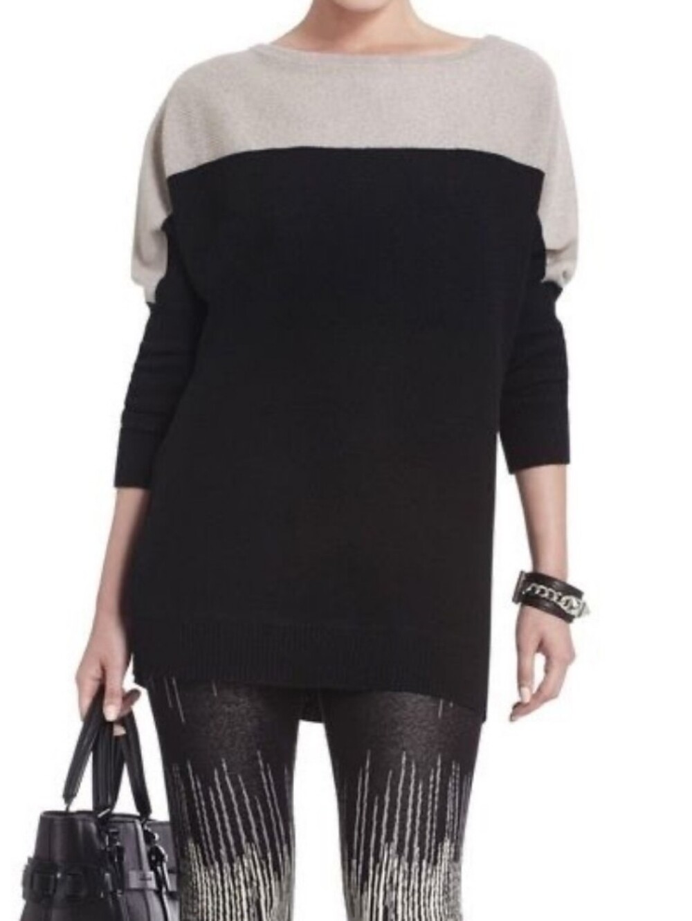 BCBGMaxAzria Karlie Grey/Black Colorblock Wool Sweater Size S